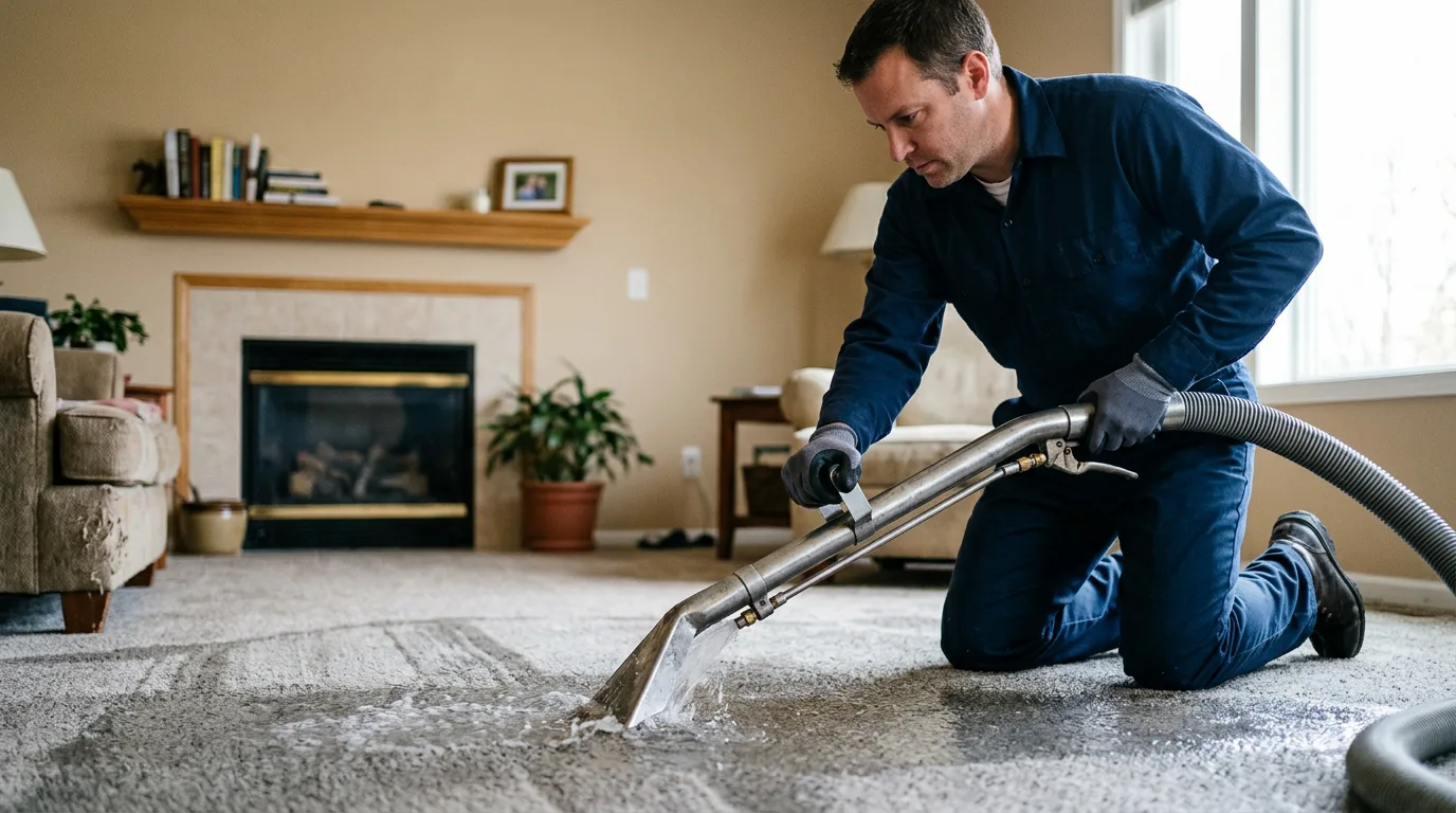 Water damage restoration technician working near Cornland, IL